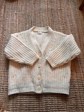Babaa no18 mini wool natural Ribbed Knit Button-Front Cardigan Sweater
